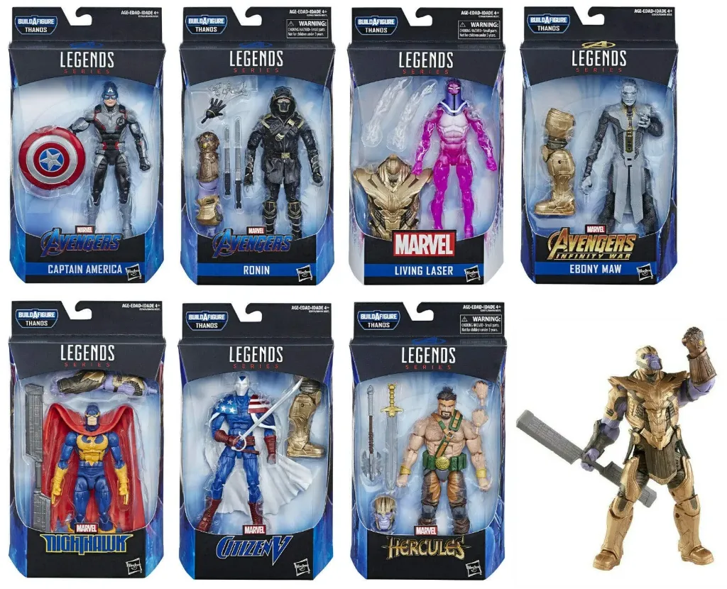 Hasbro Marvel Legends Avengers Infinity War / Endgame E0490 THANOS (ARMORED) BAF WAVE - Complete 6-inch / 15cm SET OF 7 action figure set - Assortment 2018 Wave 3 - ref.: Captain America, Ronin, Ebony Maw, Living Laser, Nighthawk, Citizen V & Hercules