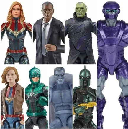 Hasbro Marvel Legends Captain Marvel Series E3542 CAPTAIN MARVEL 6-inch / 15cm set of 7 action figures - KREE SENTRY BaF Wave 1 - 2020 includes Captain Marvel (Binary Starforce & Bomber Jacket with Goose, the cat) versions, Nick Fury (young SHIELD agent), Talos (Kree Spy), Yon-Rogg, Grey Gargoyle, & Genis-Vell